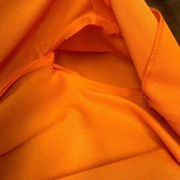 70s Bright Orange Quintess Polyester Dagger Collar Dress with Belt, Deadstock - Picture 9 of 11